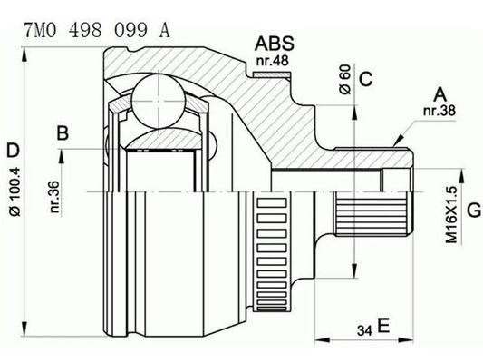7M0498099A قطعات دنده C.V Joint